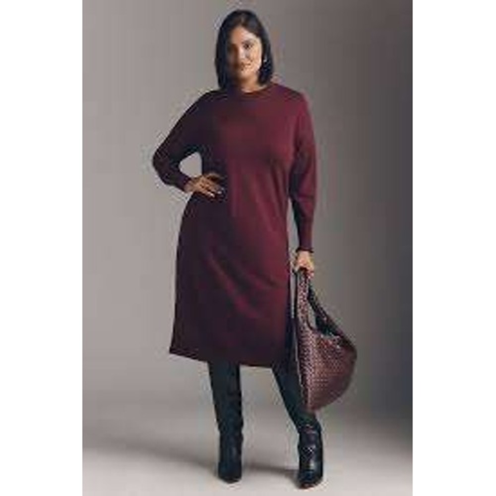 Universal Standard Maroon Burgundy Crew Neck Long Sleeve Sweatshirt Dress M